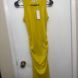 Yellow Asymmetrical Ruched Midi Dress